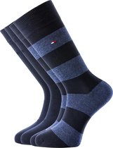 Tommy Hilfiger Rugby Stripe Socks (2-pack) - herensokken katoen gestreept en uni - blauw - Maat: 39-42