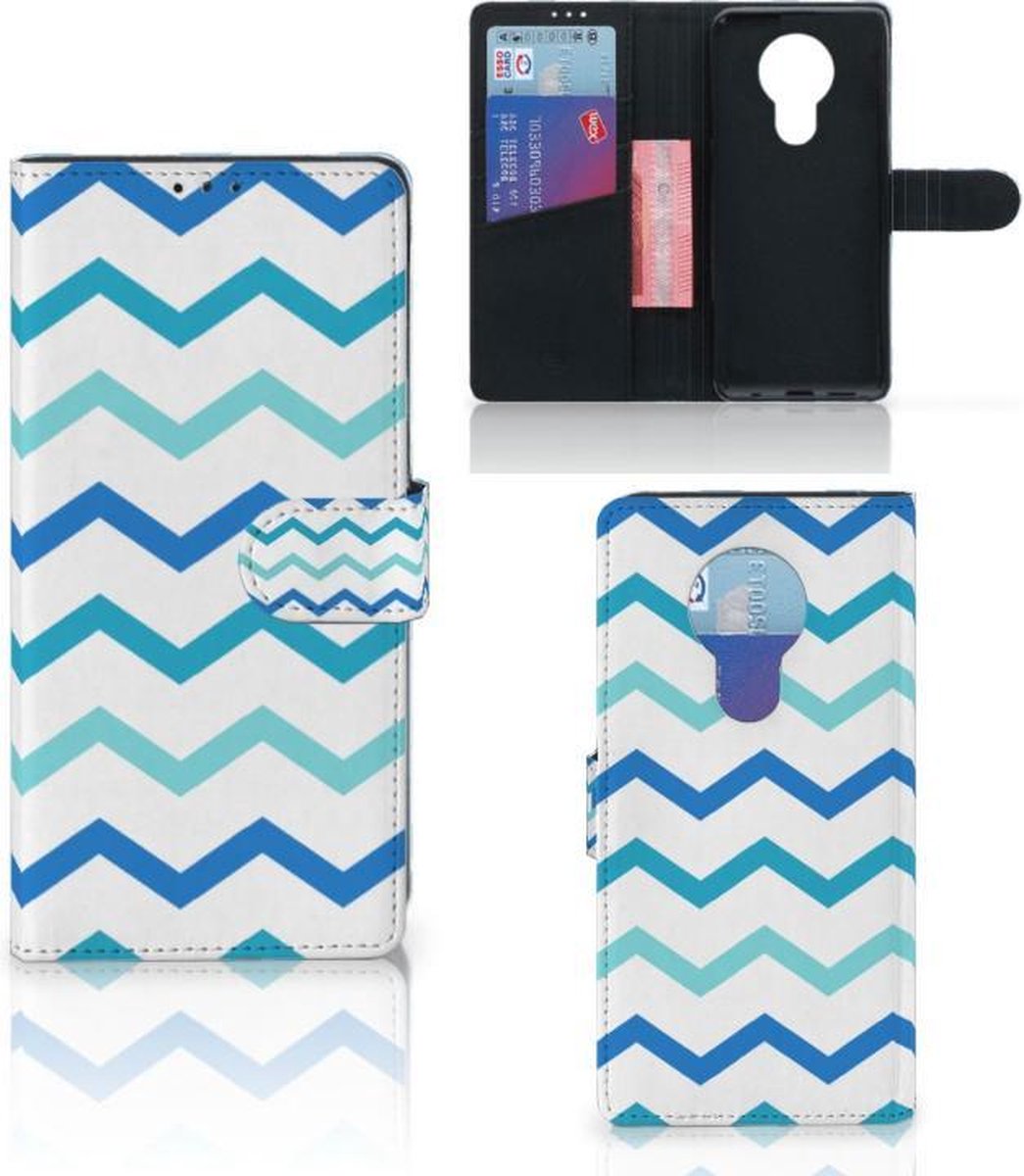 Boekhoesje voor Nokia 5.3 Telefoon Hoesje Zigzag Blauw