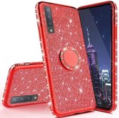 Samsung Galaxy A40 Back Cover Telefoonhoesje | Glitter | met Ring Houder | Rood | TPU Hoesje