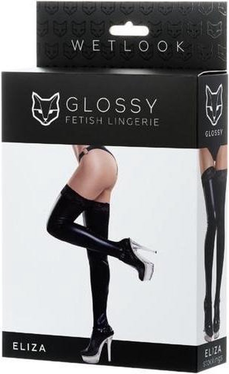 Goedkoopste Glossy Shiny Wetlook stockings with a lace - S