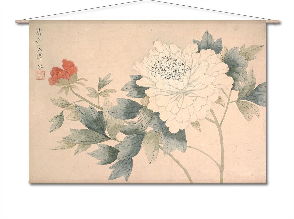 Naturalis Unlimited Wandkleed-XL Chinese bloemenstudie van Yun Bing - zeventiende eeuw wit