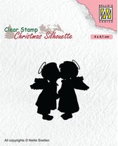 CSIL012 Clearstamp Nellie Snellen two kissing angels - stempel 2 kussende engelen kerstmis