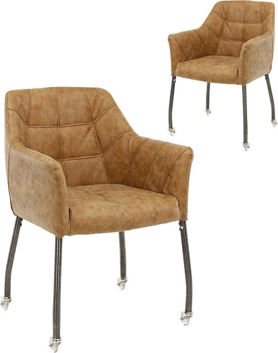 Gestaag vergeven geluid set van 2 design stoelen met wieltjes uit PU-stof lichtbruin en  roestvrijstalen frame | bol.com