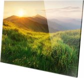 Groen landschap met zonsondergang | 60 x 40 CM | Wanddecoratie | Natuur| Plexiglas | Schilderij op plexiglas