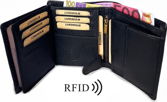 Lundholm leren heren portemonnee met RFID anti skim - Zwart - Lundholm