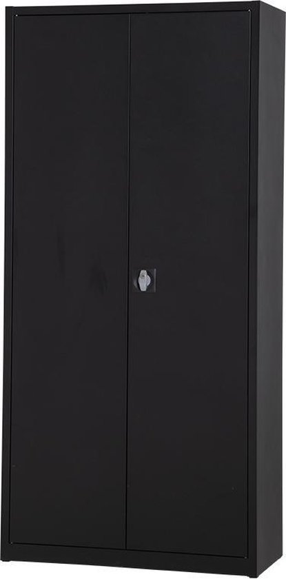 Metalen archiefkast - 195 x 92 x 42 cm - Zwart - Met slot - draaideurkast, kantoorkast, garage kast - AKP-101 - Povag