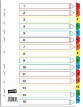 Staples Tabbladen wit karton, met gekleurde tabs 11 rings, A4, bedrukte tabs, 1-15 (set 15 vel)