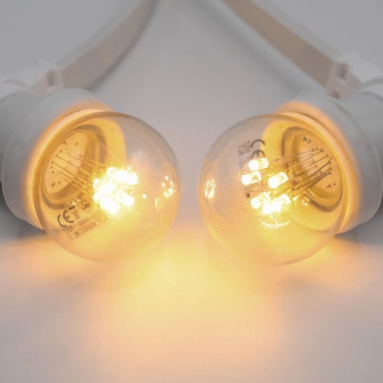 Lichtsnoer wit - 50 meter met 100 lampen - 0.7W LEDs op lange stokjes - kleur van kaarslicht (2000K)