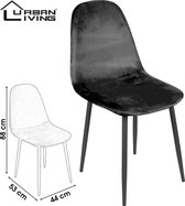 Urban Living - Set van 4 Eetkamerstoelen | Zwart Fluweel/Velours| Zwart Metalen Onderstel