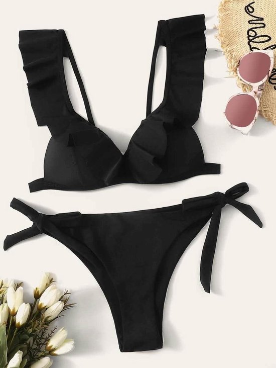 Bikini dames in zwart met ruches | SHEIN | Maat S | bol.com