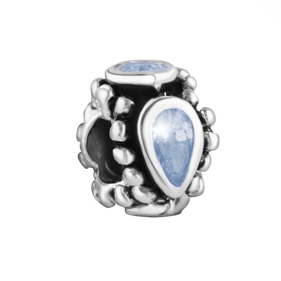 Quiges - 925 - Bedels -Sterling zilver - Beads - Zirkonia Licht Blauw Kraal Charm - Geschikt – voor - Pandora - Armband Z468