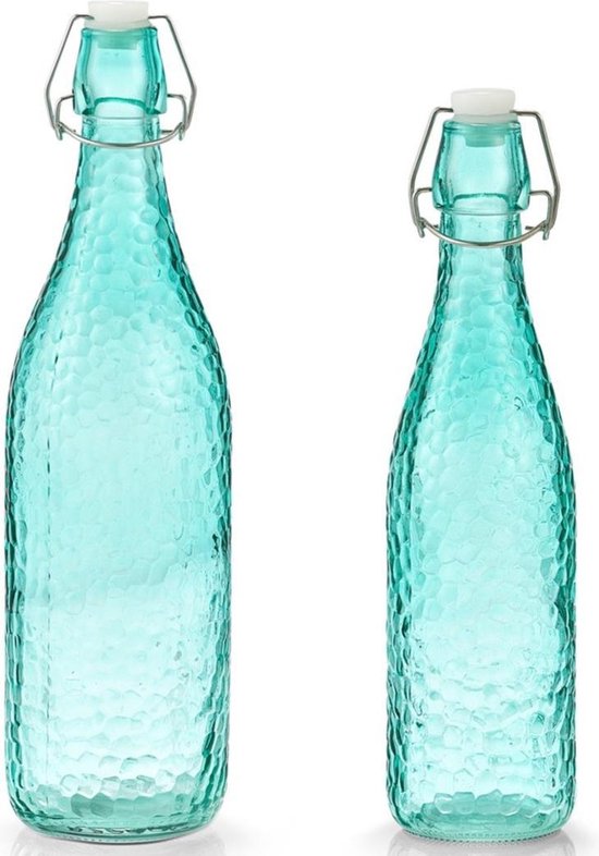 Eigen verbanning terugtrekken 2x Glazen flessen aqua blauw met beugeldop 500 ml en 1000 ml - Zeller -...  | bol.com