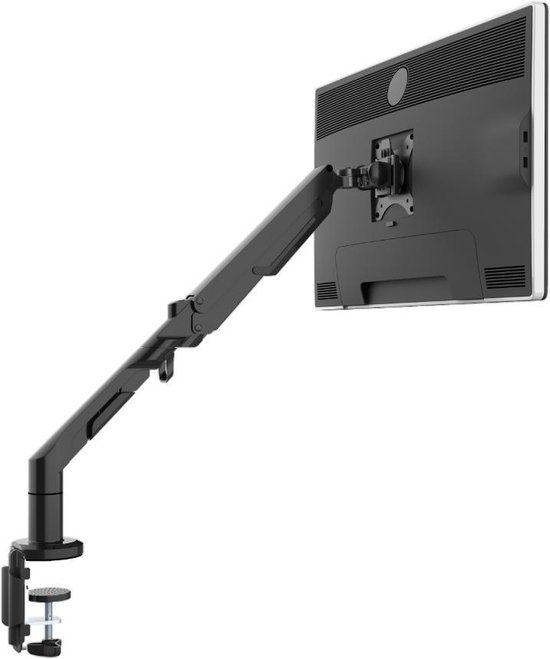 DESQ® Monitorarm met Gasveer | 17/36 Inch | Arm lengte 62 cm | Bureauklem + Bladdoorvoer set | Zwart