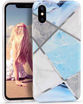 Apple iPhone X - XS - Blauw / Wit - Marmer - Soft TPU