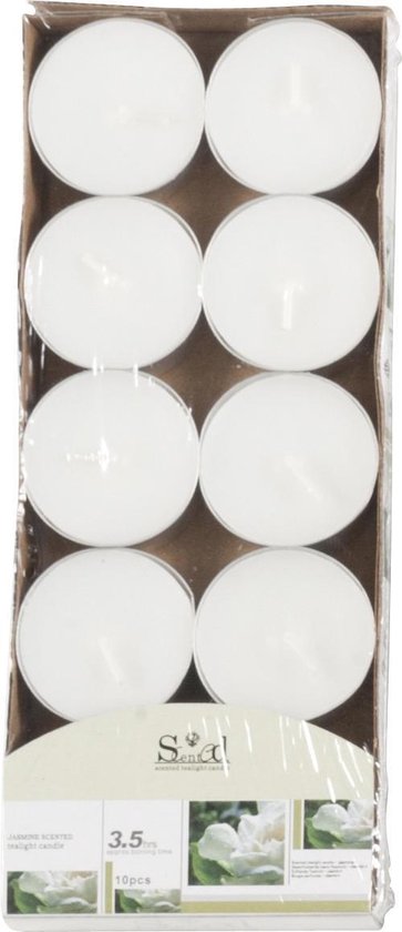 10x Geurtheelichtjes jasmijn/wit 3,5 branduren - Geurkaarsen jasmijnbloesem bloemengeur - Waxinelichtjes