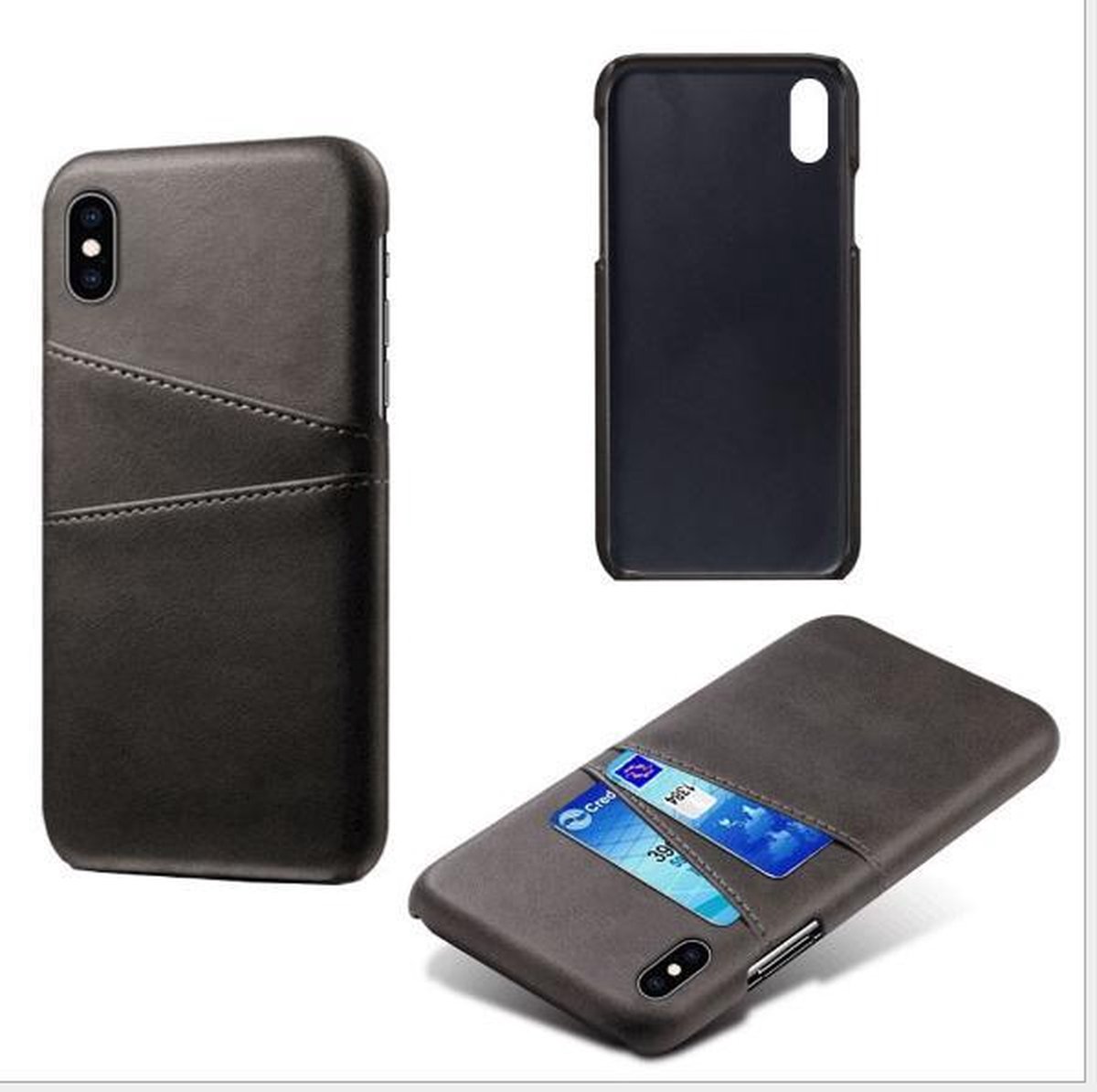 Back Cover met Opbergvakjes + PET Screenprotector voor iPhone XS Max_ Zwart