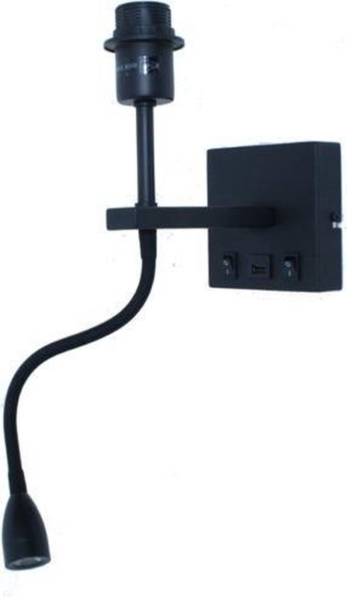 Quad Wandlamp zwart met flex leeslamp & USB - Modern - Artdelight