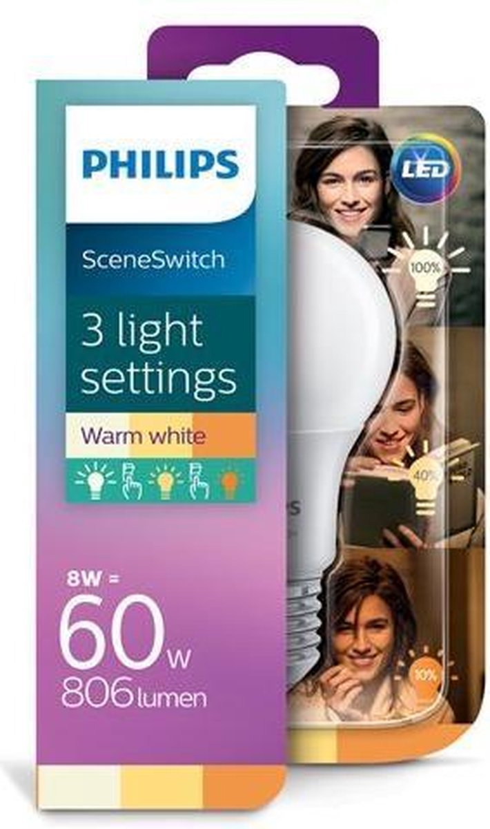Philips LED SceneSwitch E27 8W-5W-2W 2700K-2200K Mat | bol.com