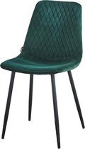 Troon collectie - Velvet stoel - Kuipstoel - Gestikt ruitjespatroon - Groen - Stevige zwart metalen onderstel - model Ariane - Zonder armleuning