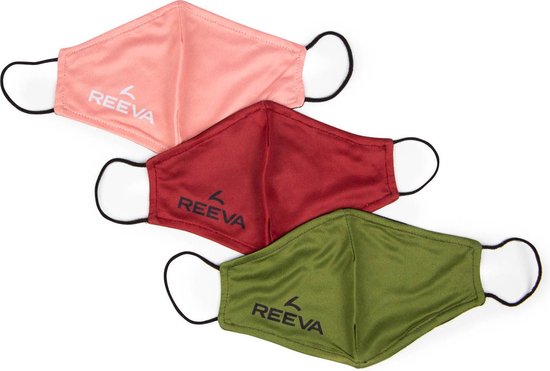 Reeva mondkapje - mondmasker - 3 pak - (groen, rood, roze) - reeva