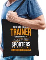 Trotse trainer van de beste sporters katoenen cadeau tas voor heren - zwart - verjaardag - kado cadeau tas voor trainers