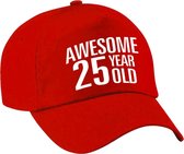 Awesome 25 year old verjaardag pet / cap rood voor dames en heren - baseball cap - verjaardags cadeau - petten / caps
