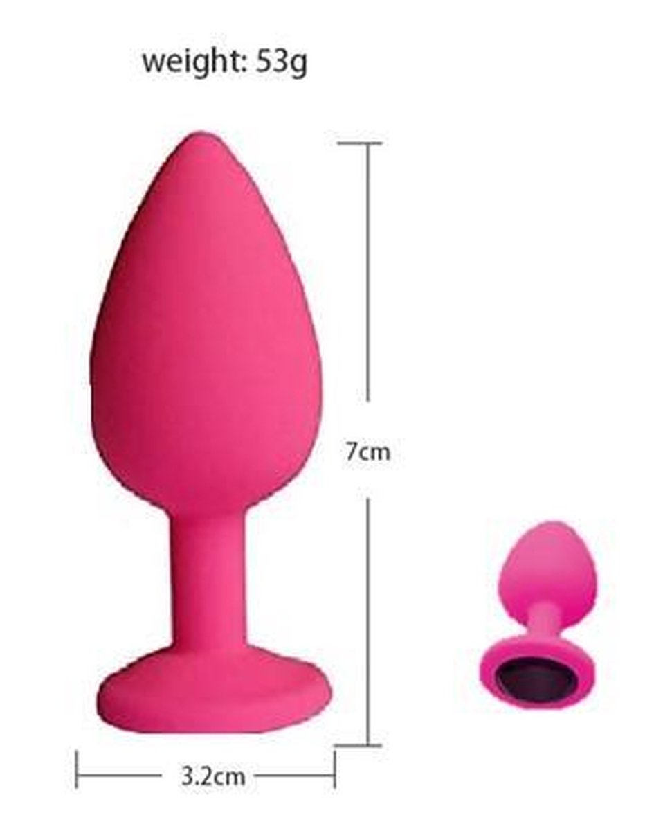 Goedkoopste Anaal plug - Siliconen - Plug - Roze - Zwarte Steen - Ø 3.2 cm - Small