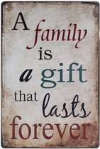 Wandbord – A family is a gift  – Familie  - Vintage - Retro -  Wanddecoratie – Reclame bord – Restaurant – Kroeg - Bar – Cafe - Horeca – Metal Sign - 20x30cm