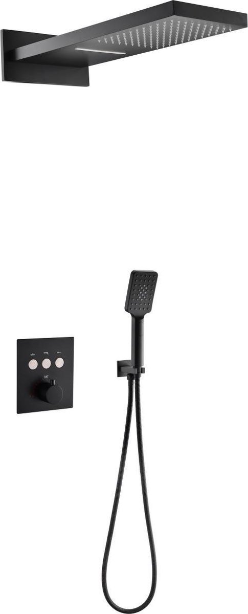 Mawialux thermostatische inbouw regendoucheset - Waterval - Vierkant - Tuatara Mat Zwart