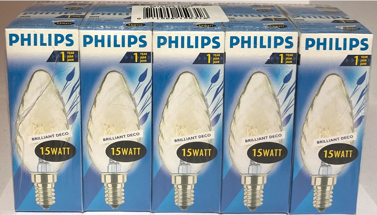 10x Philips gloeilamp kaars gedraaid 15W E14 | bol.com