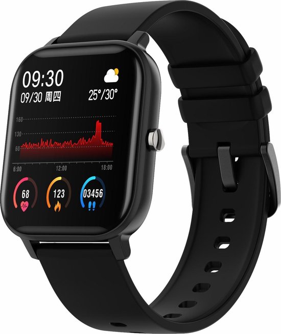 bol.com | Smartwatch Zwart - Stappenteller Zwart Fitness horloge voor dames en heren -...