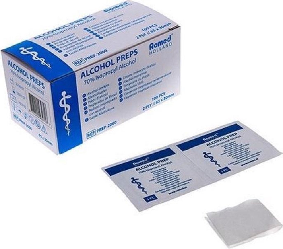 Alcoholdoekjes, alcohol pads, cleaning pads, alcoholdeppers doos a 100 stuks voor het reinigen van w