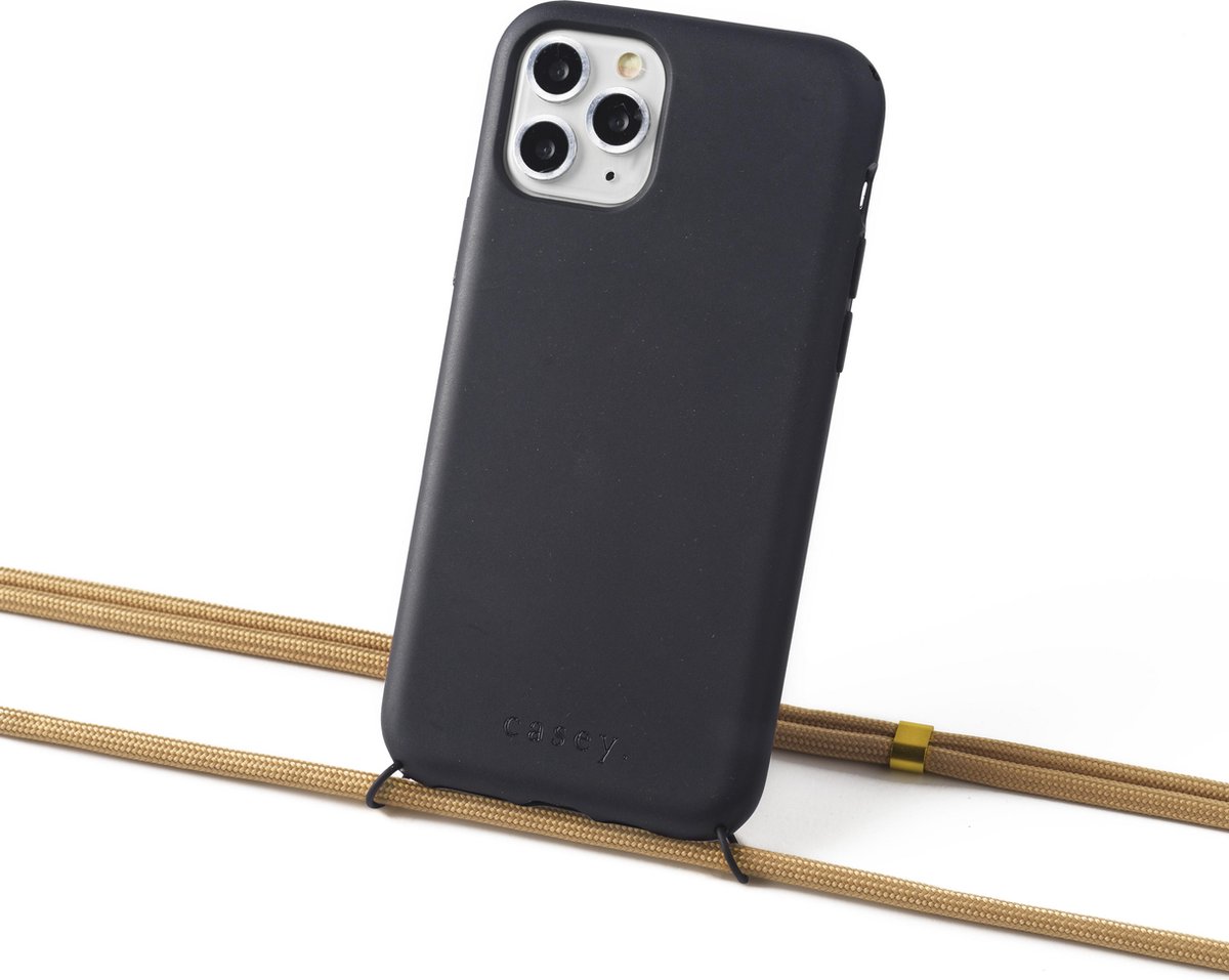 Duurzaam hoesje zwart Apple iPhone 6/6s, 7/8 en SE '20 met koord salmon