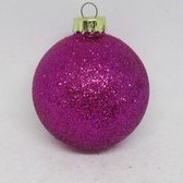 Kerstbal, assorti pink, 4 stuks, glitter Ø 5 cm: Glas