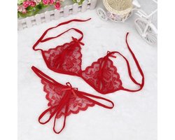 LINGERIE SET top + slip - rood
