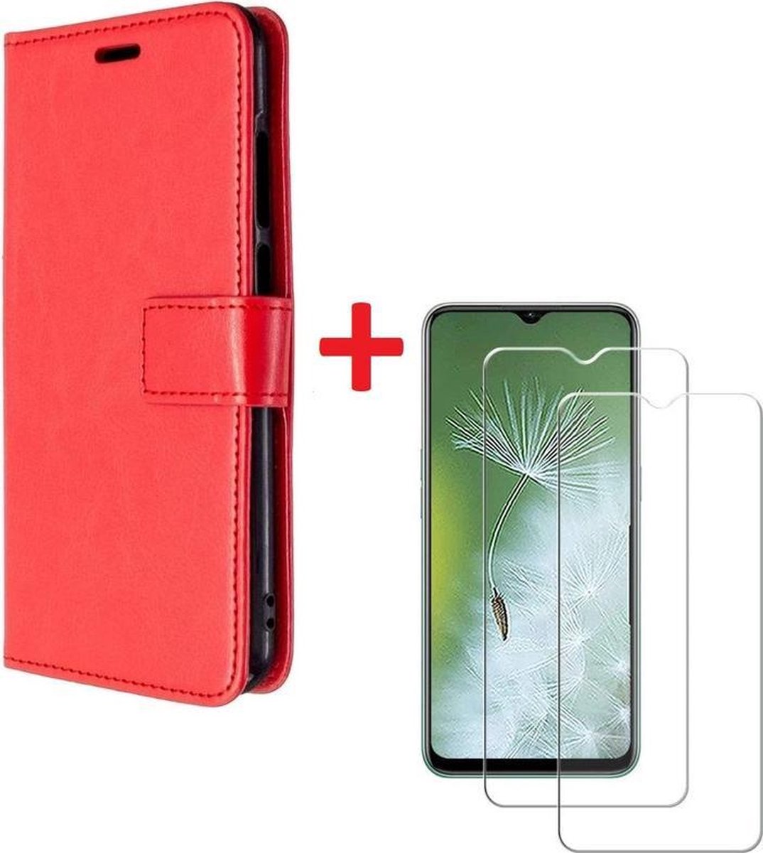 Oppo Find X2 Lite hoesje book case rood met tempered glas screen Protector