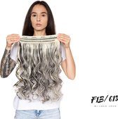 Wavy clip-in hairextension 60 cm lang krullend haar synthetisch, zwart blond mix kleur #F1B/613 van Mi Loco Loco hair extensions clip in haar