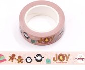 Lichtroze Washi Tape - Joy Christmas thema | 15mm x 10m.