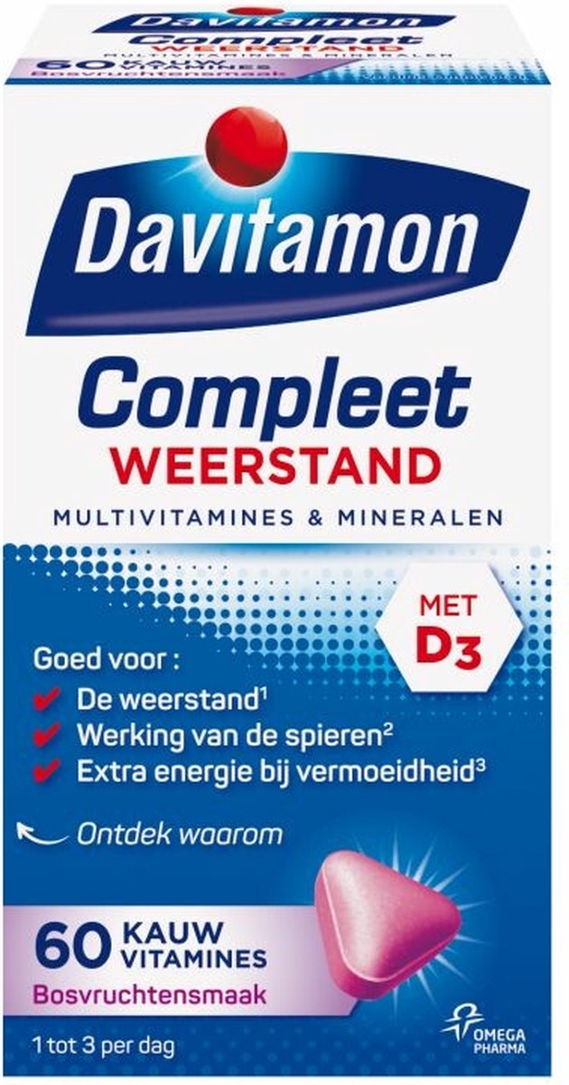 Davitamon Compleet Weerstand Kauwvitamines - Multivitamine - bosvruchten - 60 tabletten - Davitamon