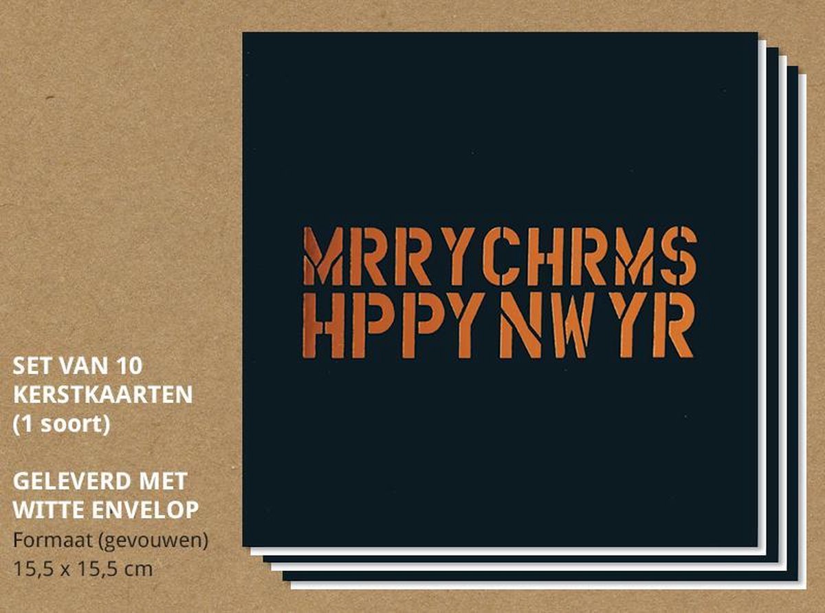 Luxe kerstkaarten met enveloppen, Koperfolie op zwart - 10 stuks
