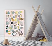 ABC Alfabet poster babykamer en kinderkamer met dieren oud roze 50cm x 70cm