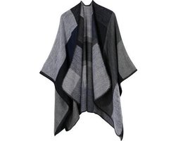 Dames Winter vest | Grijs geblokt | Dames Poncho | Sjaal | Stola | Deken | Omslagdoek  | Dames mode accessoires