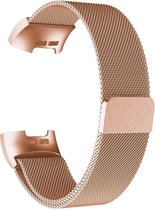 Fitbit Charge 3/4 Milanese Horloge Bandje Rose Goud (Medium) met magneetsluiting - Verstelbaar - RVS - Activity Tracker Wearablebandje - Milanees horloge armbandje / polsbandje - A