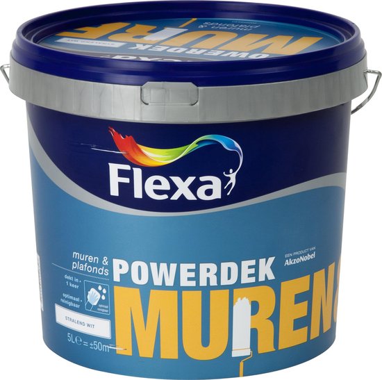 Afbeelding van Flexa Powerdek Muurverf - Muren & Plafonds - Binnen - Stralend wit - 5 liter