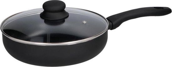 zonsopkomst noot pakket Hapjespan met glazen deksel 24cm zwart - Deep frying pan with glass lid -  Inductie... | bol.com