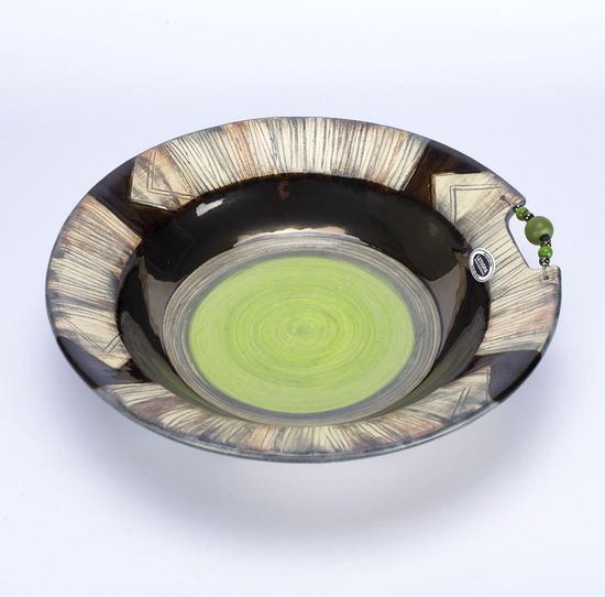 Decoratieve schaal - Schaal - Letsopa Ceramics -  Model: Afrique Licht groen | Handgemaakt in Zuid Afrika - Uniek - hoogwaardig keramiek - speciaal gemaakt voor Nwabisa African Art - Om kado te doen of voor  in eigen huis of kantoor