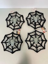Halloween feestdecoratie spinnenweb met spin - set van 4 stuks (groot formaat)