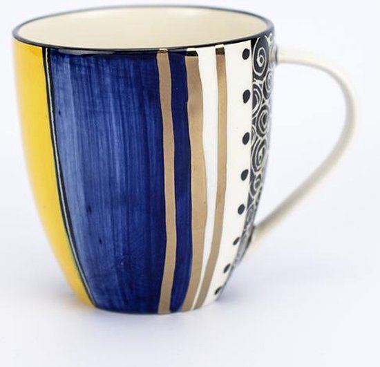 Koffiemok / Theebeker - Koffiekopjes - Letsopa Ceramics -  Model: Lichtgroen-Geel-Blauw | Handgemaakt in Zuid Afrika - hoogwaardig keramiek - speciaal gemaakt voor Nwabisa African Art - Prachtig om kado te doen of zelf te gebruiken