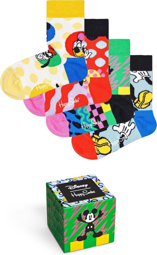 Happy Socks Disney giftbox met vier paar kleurrijke sokken met Mickey Mouse en Donald Duck motieven.
