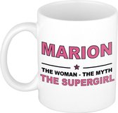 Naam cadeau Marion - The woman, The myth the supergirl koffie mok / beker 300 ml - naam/namen mokken - Cadeau voor o.a verjaardag/ moederdag/ pensioen/ geslaagd/ bedankt